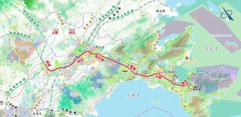 深惠城际大鹏支线平面示意图（以实际建成为准）